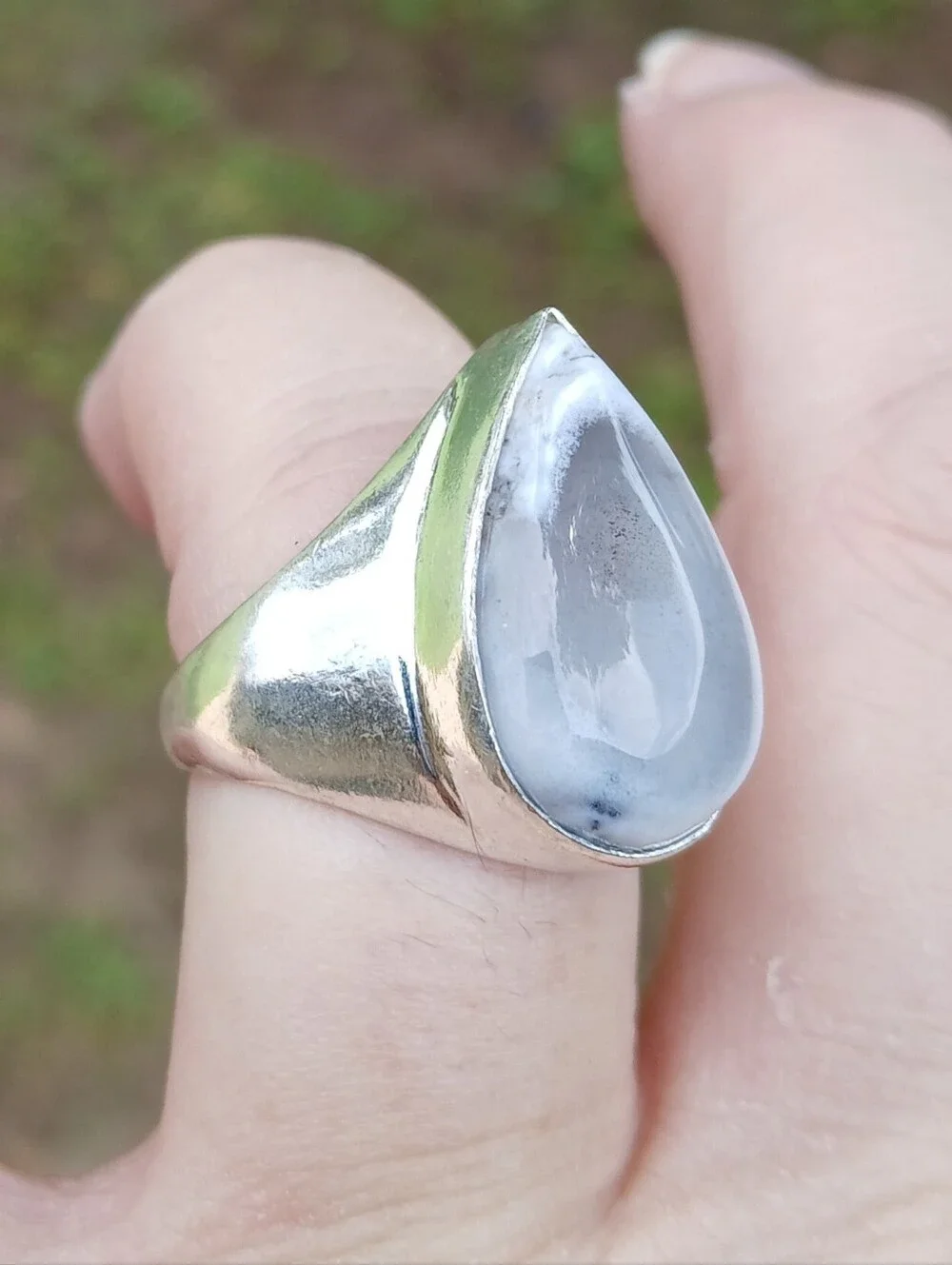 New Men's Dendritic Opal 925 Silver Ring.
